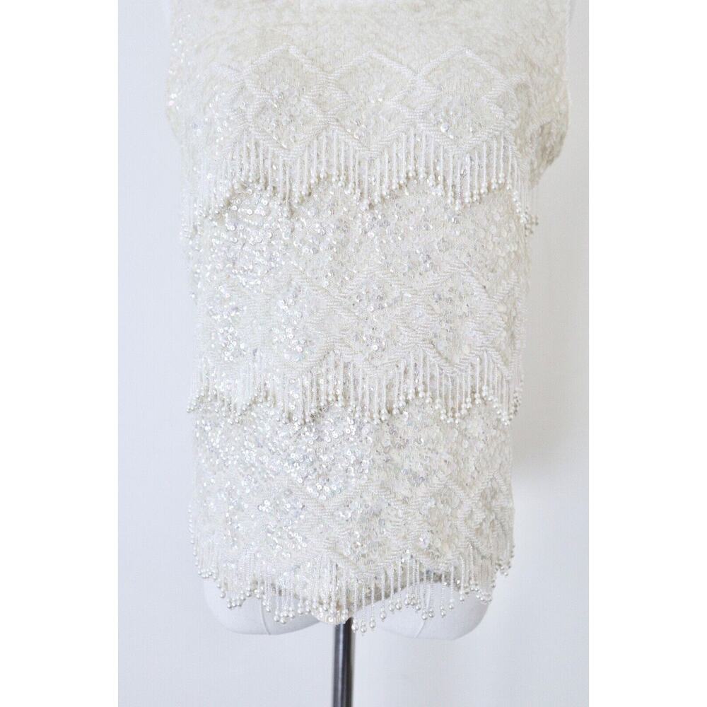 Vintage 1960s Mai Ling Beaded Shell Top Made In Hong Kong Sleeveless Cream - Picture 3 of 12